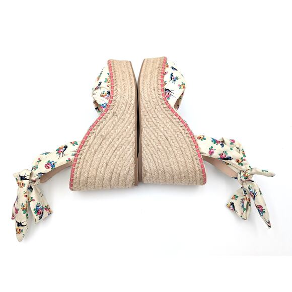 Prada Floral Platform Wedge Espadrille Sandals Self-Tie Accent Size US7.5 EU37.5 - Picture 11 of 13